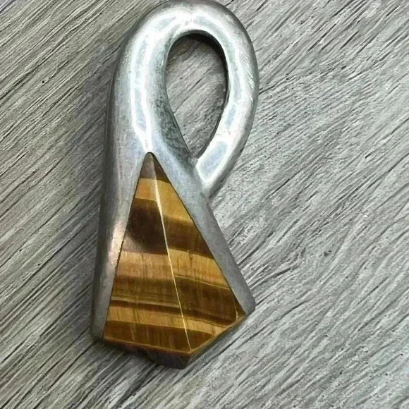 Vintage Sterling Silver 925 Tiger Eye Brooch Pin - Picture 2 of 4